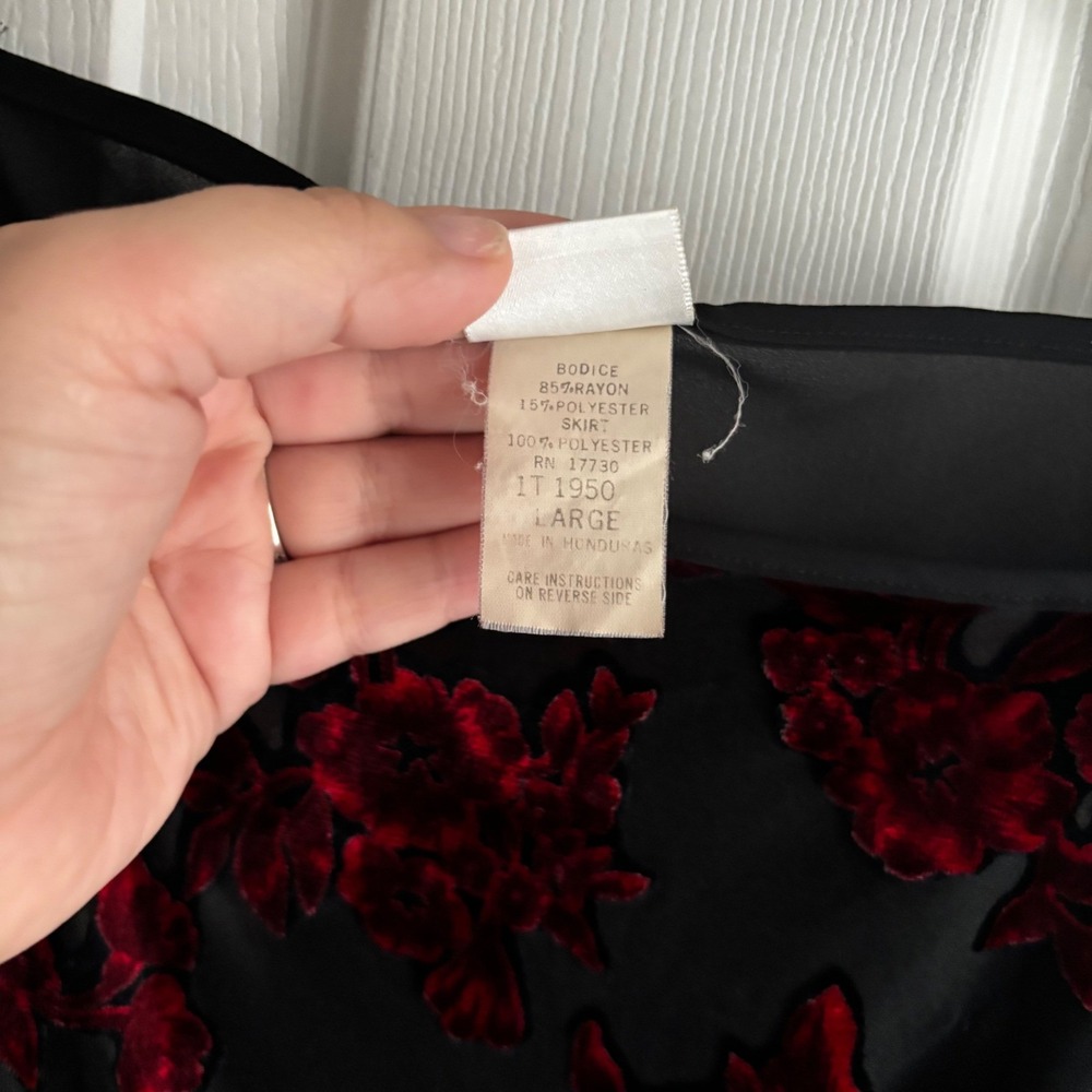 Gilligan & OMalley Black Floral Velvet Whimsy Goth Sheer Slip Dress L Vintage - Picture 3 of 6